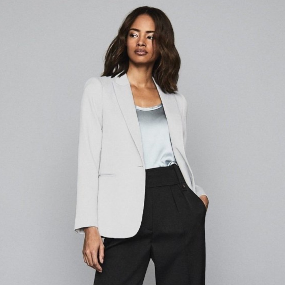 REISS Neya textured silver one button blazer sz 0